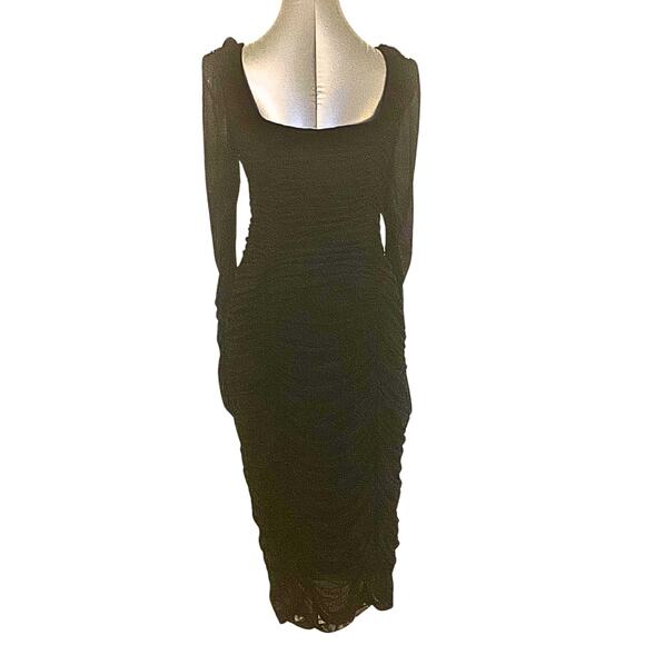 Black Ruched Mesh Sleeve Dress - Picture 6 of 7